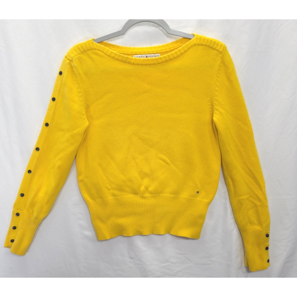 Tommy Hilfiger Sweater Button Sleeve Detail Yellow Women M Preppy Classic
